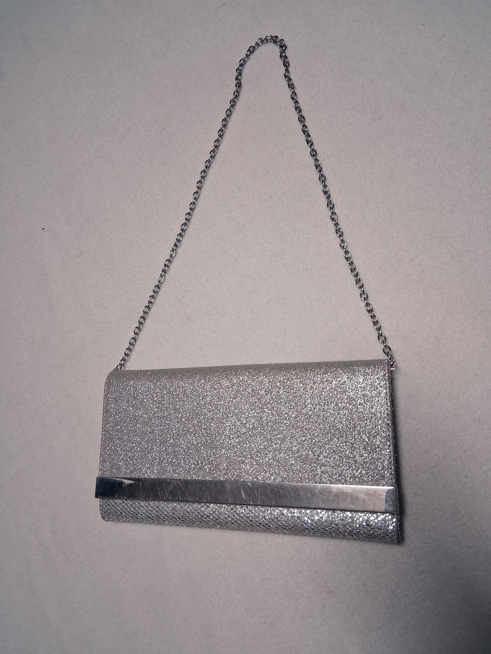 Aldo Silver Glitter Chain Strap Clutch